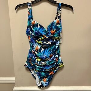 Tropical Blue Green & Orange Swimwear Sz 12 or 14 Emerald Bay NWT Tummy Control